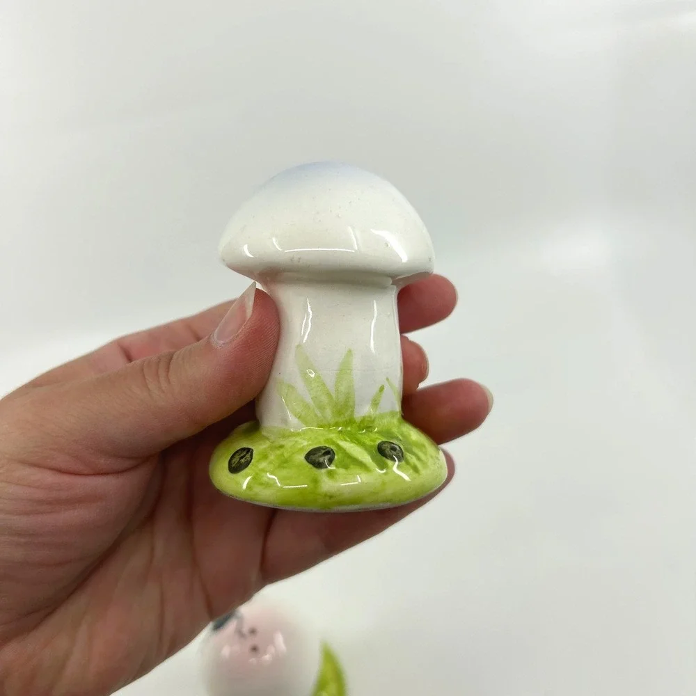 Vintage Mushroom Japan Ceramic Salt & Pepper Shakers Bug Whimsical Forest Decor
